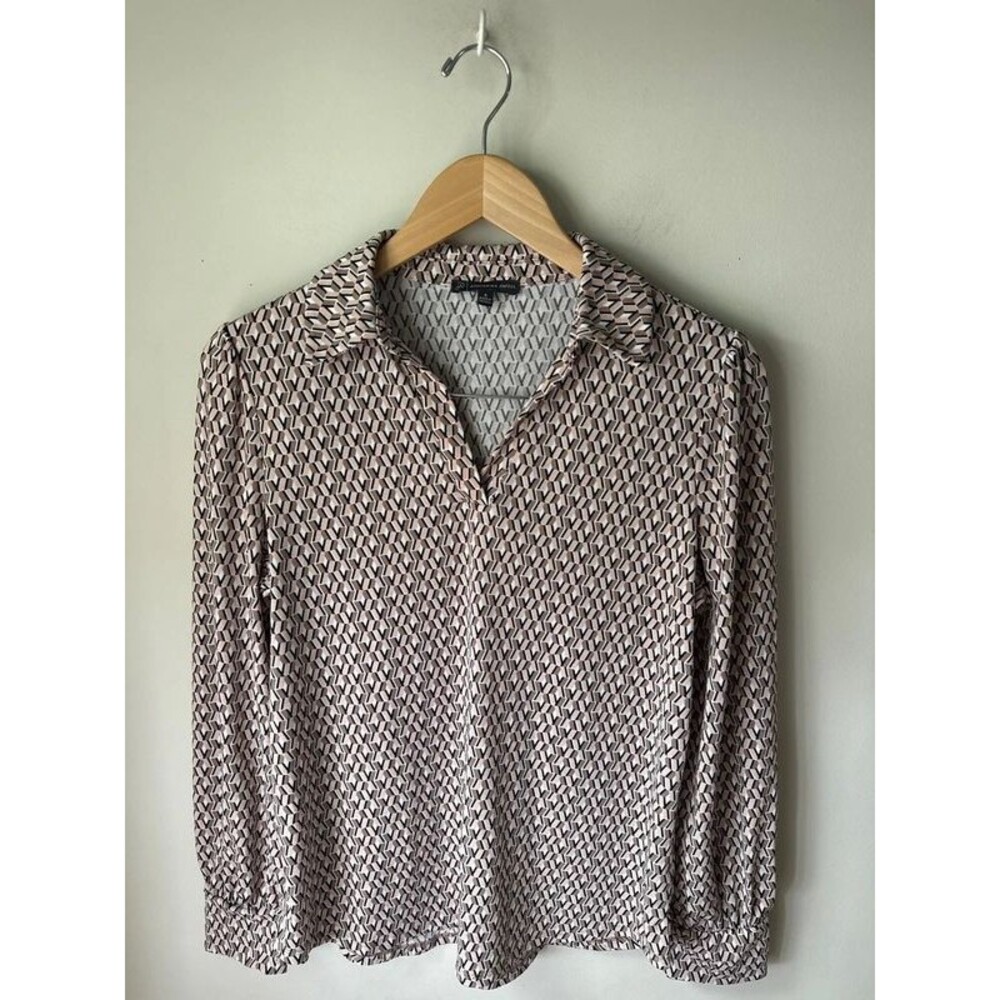 Adrianna Papell Geometric Print Collared Blouse Small